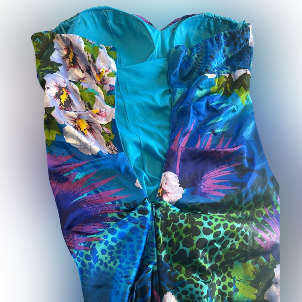 Cache Strapless Mermaid Gown Beaded Bust Tropical Print Sz M READ Y2K USA Made - Picture 14 of 16